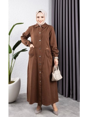 Kadın Düğmeli Torba Cepli Gabardin Kap