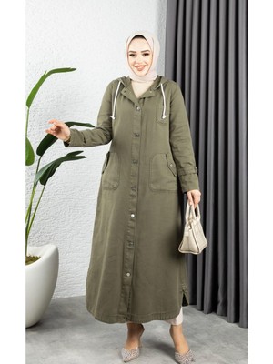 Kadın Düğmeli Cepli Gabardin Kap