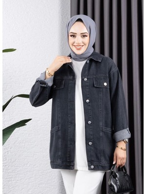 Kadın Cep Detaylı Denim Kot Ceket