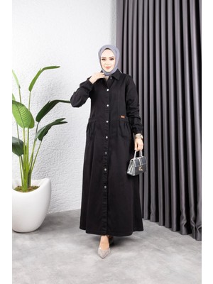 Kadın Düğmeli Torba Cepli Gabardin Kap