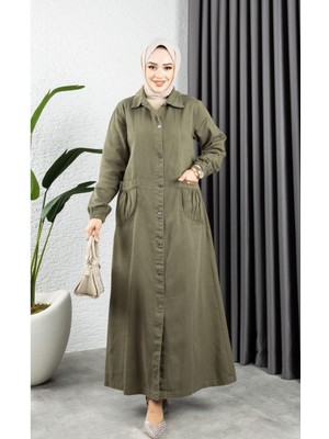 Kadın Düğmeli Torba Cepli Gabardin Kap