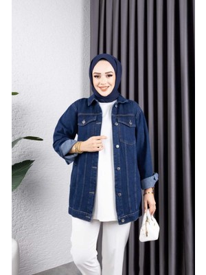 Kadın Siyah Kar Yıkamalı Cepli Denim Kot Ceket