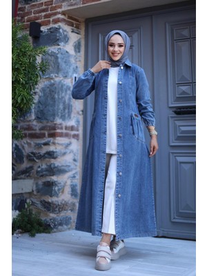 Harma Time Butik Kadın Düğmeli Cepli Kar Yıkamalı Denim Kot Kap Mavi Renkli Şık Tasarım Dayanıklı Malzeme