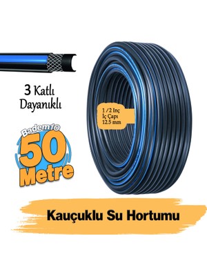 Termo Kauçuklu Bahçe Hortumu 50 Metre Dayanıklı 3 Katlı Sağlam Su Sulama Yıkama Hortum 12.5 mm 1/2"