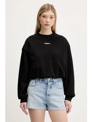 Kadın Crop Script Logolu Sweatshirt - Siyah