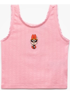 Koton Powerpuff Girls Işlemeli Lisanslı Kolsuz Bisiklet Yaka Atlet