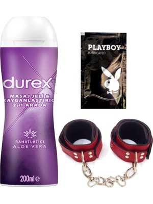 Durex Aloe Vera 2'si 1 Arada Masaj & Kayganlaştırıcılı Jel + Kırmızı Deri El Kelepçesi + Hediye