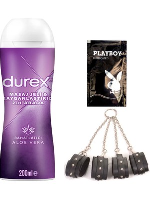 Durex Aloe Vera 2'si 1 Arada Masaj & Kayganlaştırıcılı Jel + Siyah Deri El ve Ayak Kelepçesi + Hediye