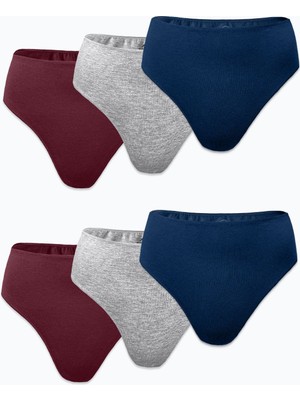 Malabadi Kadın Bordo Gri Lacivert 6 Lı Paket Modal Yüksek Bel String Tanga 6M178