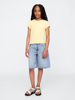 Gap Kız Çocuk Mavi Mid Rise Longline Denim Şort