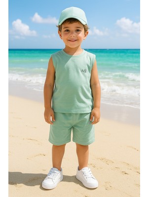 Kolsuz Reflektör MB Baskılı Kız Erkek Çocuk Yazlık Şortlu Takım