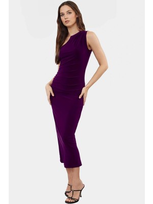 Bodycon Midi Elbise Kolsuz Tek Omuz Örme Kumaş Günlük Şık Dayanıklı Malzeme