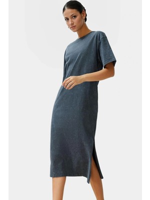 Pamuklu Örme Midi T Shirt Elbise Rahat Şık ve Günlük Özel Tasarım Konforlu Kesim Yüksek Kalite