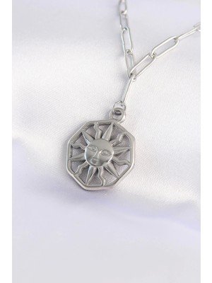 Bfs 316L Çelik Zincir Gümüş Renk Güneş Kolye