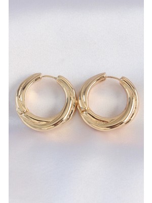 Bfs Pirinç Gold Renk Asimetrik Kıvrım Küpe