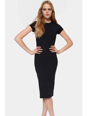 97 Pamuk 3 Elastan Kadın Bodycon Midi Elbise Rahat Esnek Örme Kumaş Şık Görünüm Konforlu Kesim