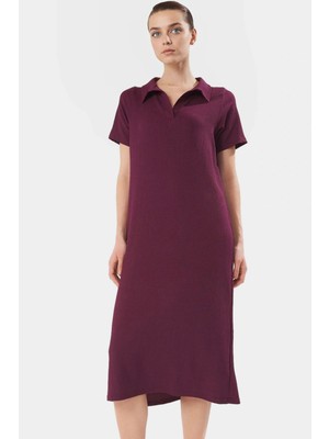 Rahat Kalıp Örme Midi Elbise Yazlık Polyester Kumaş Polo Yaka Kısa Kol Premium Kalite