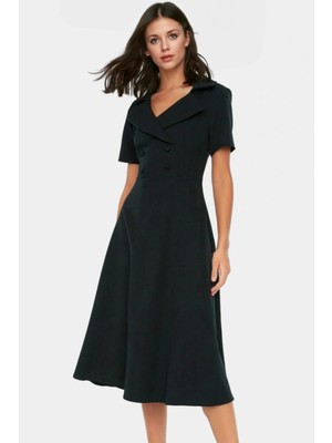 Rahat ve Şık Yazlık Elbise Balon Kollu Skater Kalıp Midi Boy Dayanıklı Malzeme