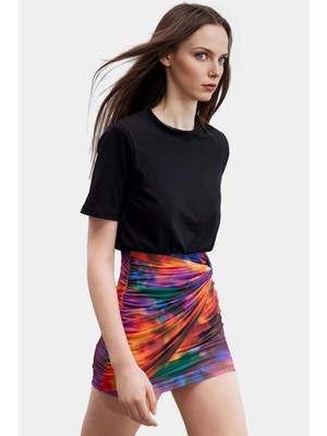 Pamuklu Mini Elbise Soyut Desenli Bodycon Kaliteli Işçilik Trend Tasarım Uzun Ömürlü