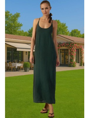 Şık Kadın Keten Maxi Elbise V Yaka Kolsuz Yazlık Rahat Kullanım Rahat Kullanım Modern Stil