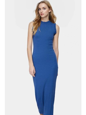 Bodycon Midi Elbise Örme Kumaş Büzgülü Kollar Nefes Alabilir Pamuk Rahat ve Şık Modern Stil