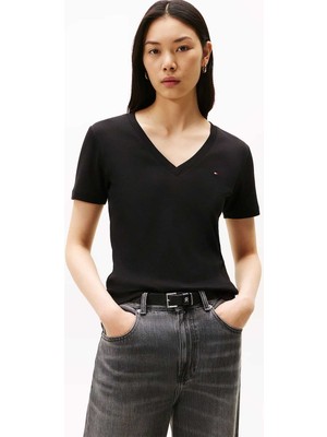 Kadın Slim Cody V-Yaka Kısa Kollu T-Shirt - Siyah