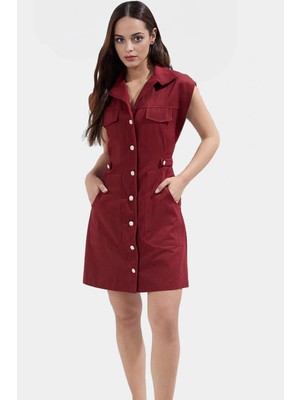 Şık Mini Elbise %pamuk Gabardin Kumaş Ay Kol Düğmeli Premium Kalite Zarifane Tasarım