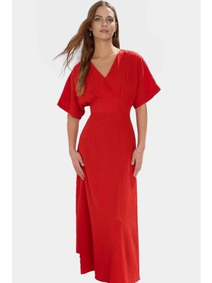 Dokuma Polyester Maxi Elbise A Kesim V Yaka Rahat Yazlık Günlük Kullanım Için Yüksek Kalite