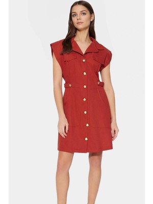 Şık Mini Elbise %pamuk Gabardin Kumaş Ay Kol Düğmeli Premium Kalite Zarifane Tasarım