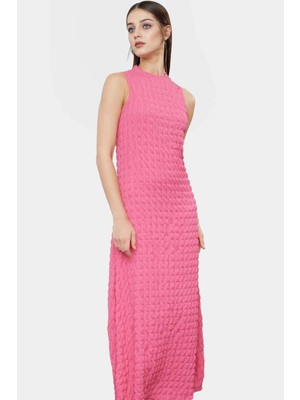 Astarlı A Line Gofre Dokulu Polyester Maxi Elbise Rahat Günlük Stil Kullanım Için