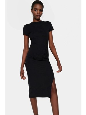 Pamuklu Midi Elbise Bodycon Büzgü Detay Yaz Için Mükemmel Özel Tasarım Rahat ve Şık