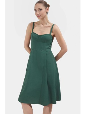 Belden Açılan Skater Midi Elbise %pamuk Yazlık Günlük Kullanım Premium Kalite