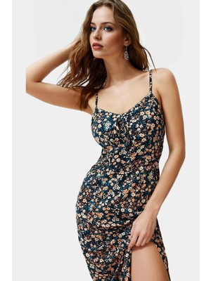 Yazlık Kolsuz Çiçek Desenli A Line Midi Elbise Shally Dokuma Viskoz Uzun Ömürlü