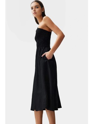 Şık ve Rahat Yazlık Midi Elbise Tek Omuz Polyester Kaliteli Işçilik Zarifane Tasarım