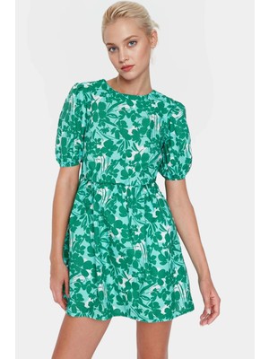 Rahat ve Şık Mini Elbise Skater Kalıp Balon Kollu Dokuma Kumaş Modern Stil Özenle Seçilmiş