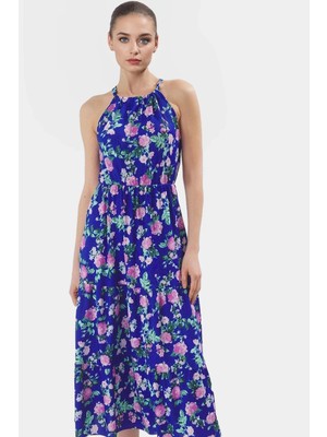 Örme Polyester Maxi Elbise Skater Kalıp Halter Yaka Günlük Stil Rahat ve Şık Konforlu Kesim