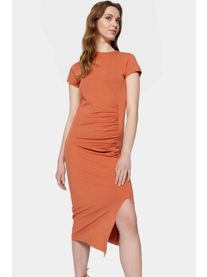 Pamuklu Midi Elbise Bodycon Büzgü Detay Yaz Için Mükemmel Özel Tasarım Rahat ve Şık