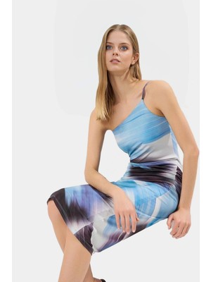 Asimetrik Yaka Midi Elbise Vücut Saran Kalıp Polyester Elastan Kumaş Günlük Kullanım Yüksek Kalite