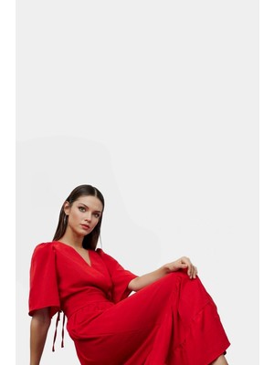 Yazlık Kısa Kollu Midi Elbise  Polyester Aerobin Dokuma Günlük Kullanım Için Şık Görünüm