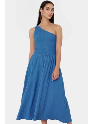 Şık ve Rahat Yazlık Midi Elbise Tek Omuz Polyester Kaliteli Işçilik Zarifane Tasarım