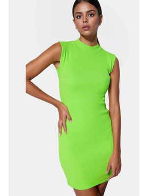 Bisiklet Yaka Kolsuz Mini Elbise Bodycon Kalıp Örme Kumaş Dayanıklı Malzeme Trend Tasarım