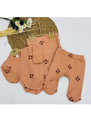 Baskılı Çıtçıtlı Badi, Alt ve Müslin Battaniyeli Yenidoğan Bebek 3lü Set