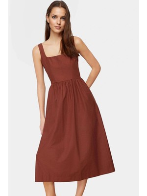 Nefes Alan Pamuklu Polyester Midi Elbise Belden Rahat Günlük Profesyonel Görünüm