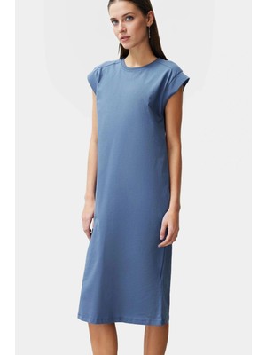 Renk %pamuk Örme T Shirt Elbise Midi Boy Relaxed Kalıp Ay Kol Yüksek Kalite