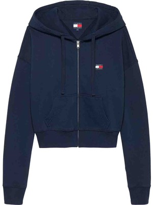 Kadın Bxy Crop Fermuarlı Kapüşonlu Sweatshirt - Lacivert