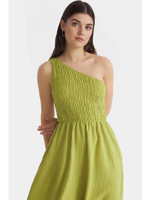 Şık ve Rahat Yazlık Midi Elbise Tek Omuz Polyester Kaliteli Işçilik Zarifane Tasarım