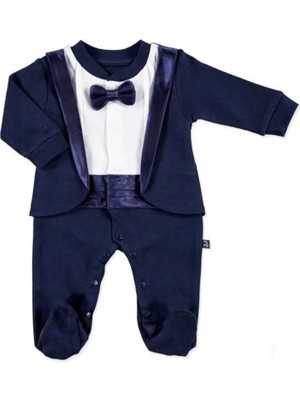 Bebek Smokin Interlok Uzun Kol Patikli Bebe Yaka Tulum