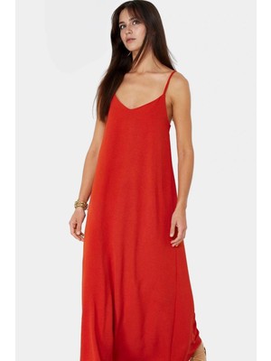 Şık V Yaka Kolsuz Maxi Elbise 130CM Boy Polyester Dokuma Rahat Seçkin Malzeme