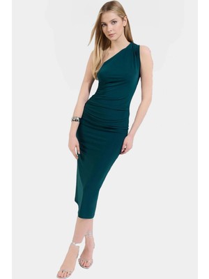 Örme Kumaşlı Tek Omuzlu Midi Elbise Bodycon Kesim Rahat ve Şık Kullanım Uzun Ömürlü