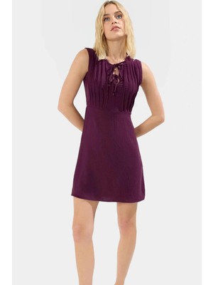 Nervürlü Düz Mini Elbise Polyester Kumaş V Yaka Yazlık Casual Mükemmel Uyum Özenle Seçilmiş